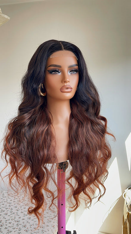 Asia (Auburn/Dark roots)- 100% human hair 4x4 closure