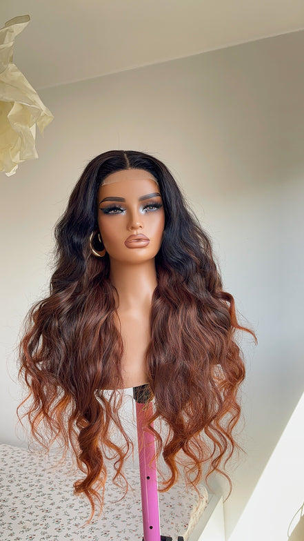 Asia (Auburn/Dark roots)- 100% human hair 4x4 closure